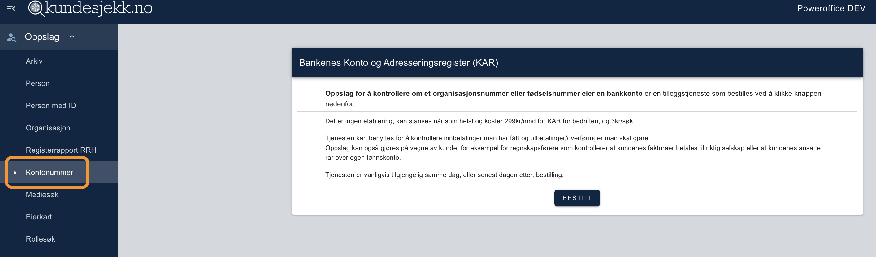 Aml kar oppslag kontonummer poweroffice hjelpesenter
