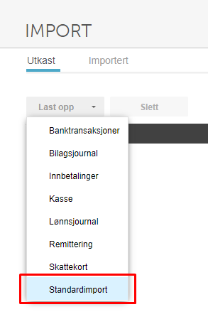 Bildet viser hvilken importtype som velges for import av aktiviteter
